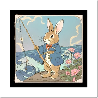 Funny Fishing Vintage Rabbit Fishermen Brown Bunny Relaxing Posters and Art